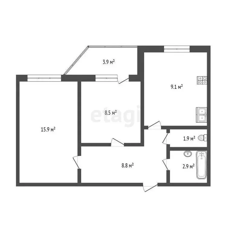 2-комнатная квартира: Тюмень, улица Михаила Сперанского, 25 (43.7 м) - Фото 0