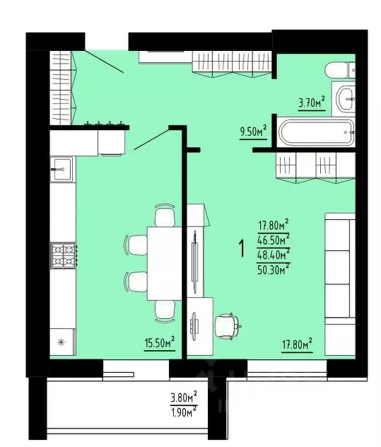 1-к кв. Мордовия, Саранск Республиканская ул., 38 (48.4 м) - Фото 1