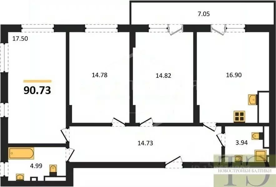 3-к кв. Калининградская область, Гурьевский муниципальный округ, пос. ... - Фото 1