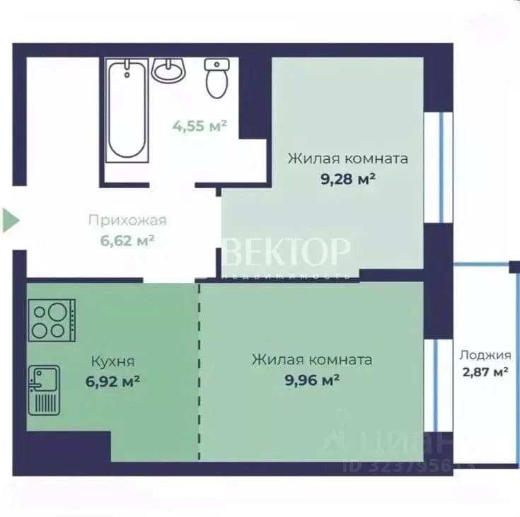 1-к кв. Ярославская область, Ярославль пос. Сокол, 31Ас1 (38.77 м) - Фото 1