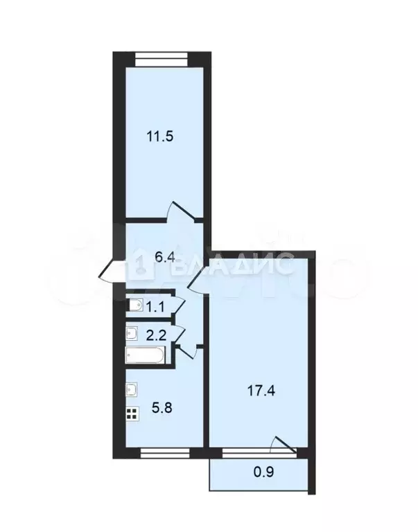 2-к. квартира, 45,3 м, 4/5 эт. - Фото 0