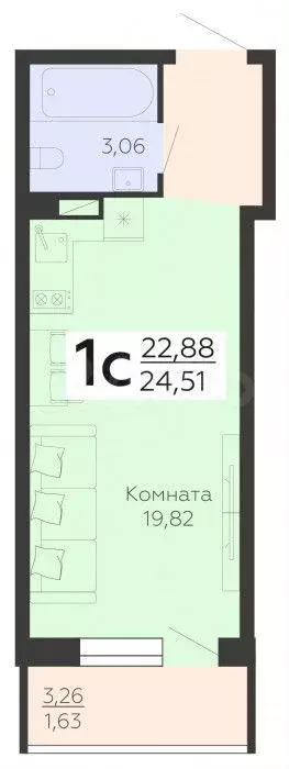 Квартира-студия, 24,5 м, 14/19 эт. - Фото 0