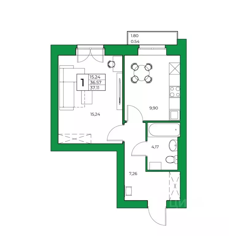 1-к кв. Башкортостан, Уфимский район, Зубовский сельсовет, с. Зубово ... - Фото 1