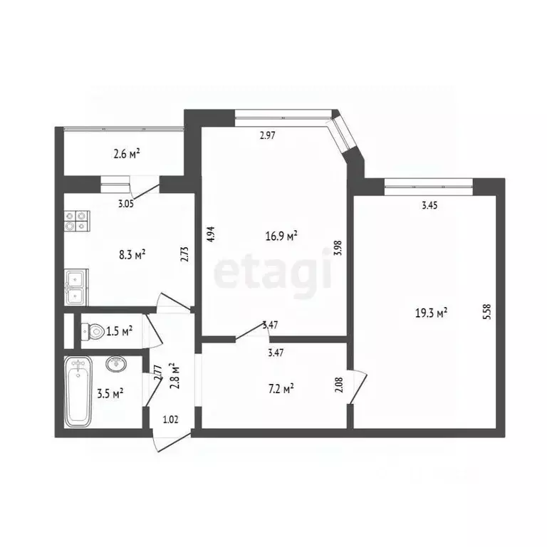 2-к кв. Тюменская область, Тюмень ул. Пермякова, 65 (59.5 м) - Фото 2