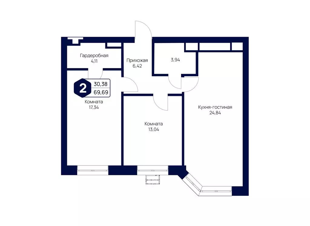 2-комнатная квартира: село Озерецкое, квартал Дружба (69.69 м) - Фото 2