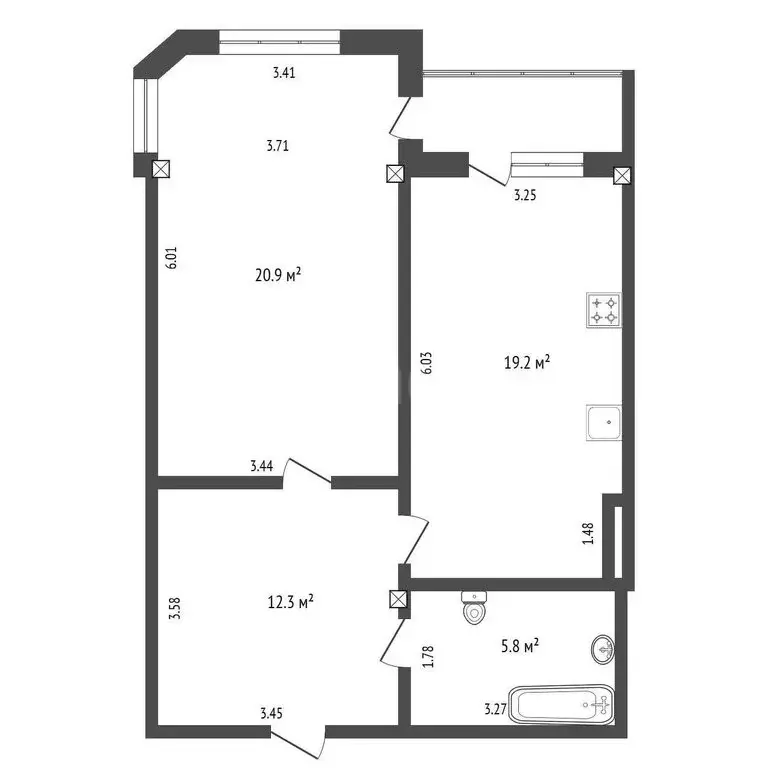 1-комнатная квартира: Тюмень, Харьковская улица, 59/4 (60 м) - Фото 1