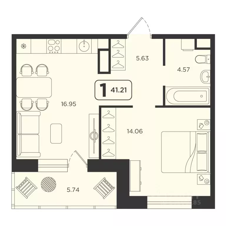 1-к кв. Тюменская область, Тюмень Горизонт жилой комплекс (41.21 м) - Фото 1