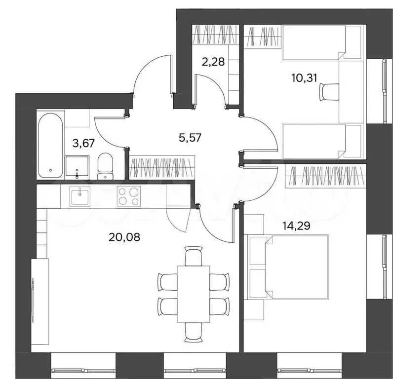 3-к. квартира, 56,2 м, 1/5 эт. - Фото 1