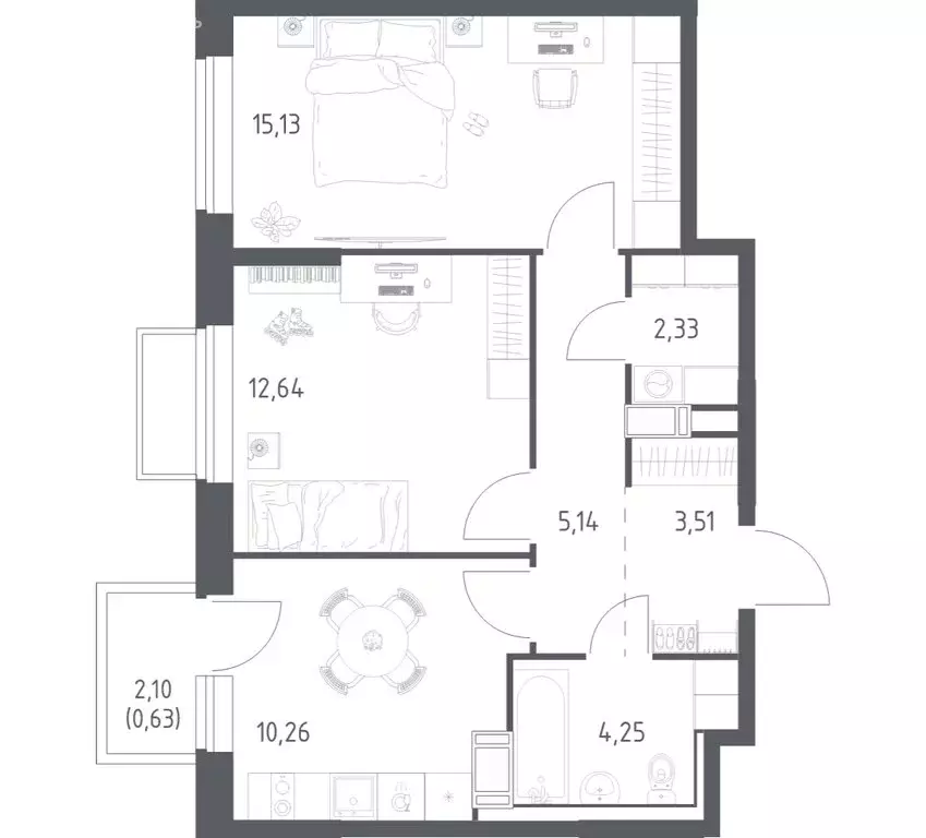 2-комнатная квартира: посёлок городского типа Мирный, улица Академика ... - Фото 1