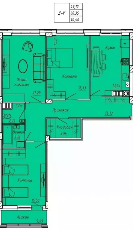 3-к кв. Ивановская область, Иваново Апрельская ул., 95 (90.4 м) - Фото 0