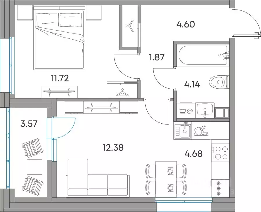 2-к кв. Карелия, Петрозаводск Александровский Завод тер.,  (42.96 м) - Фото 2
