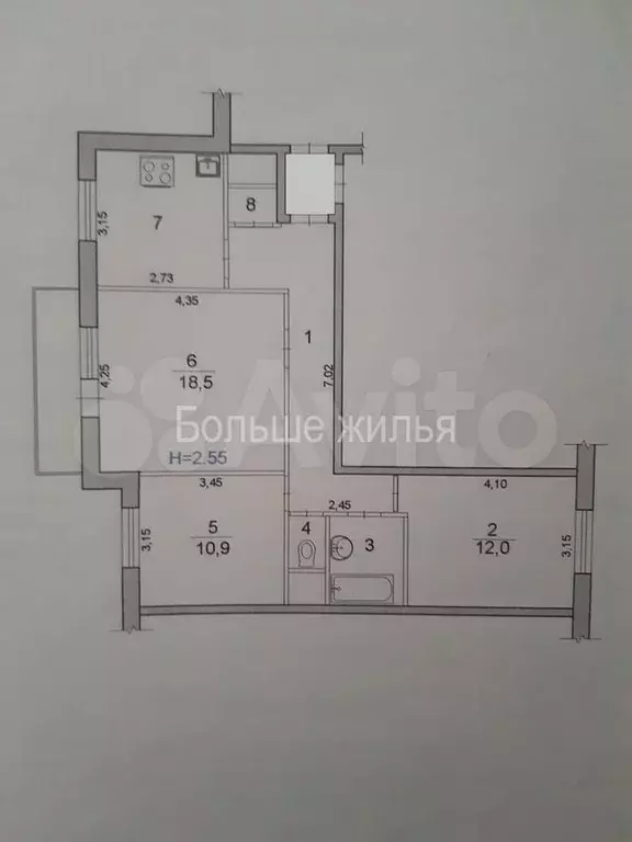 3-к. квартира, 66,3 м, 6/9 эт. - Фото 0