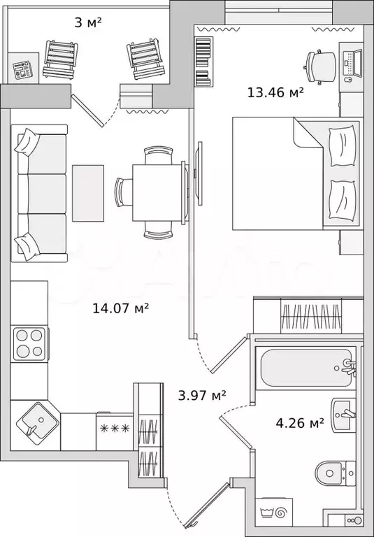 1-к. квартира, 38,5 м, 1/16 эт. - Фото 1