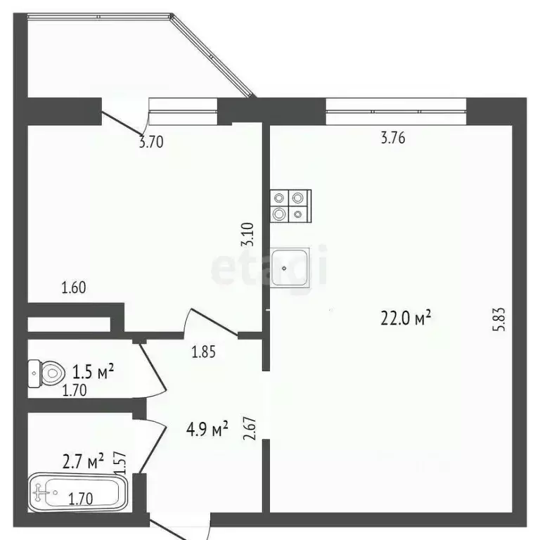 1-к кв. Тюменская область, Тюмень ул. Обдорская, 5 (41.6 м) - Фото 1