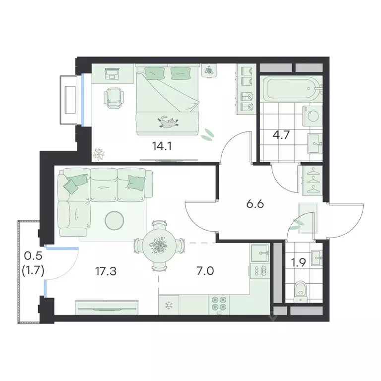 2-к кв. Московская область, Раменское G3 Михалевич жилой комплекс ... - Фото 1