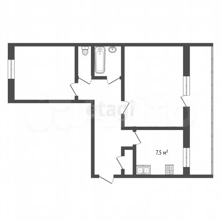 2-к. квартира, 49,7 м, 5/5 эт. - Фото 0