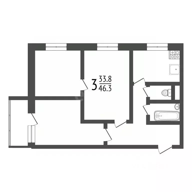 2-к кв. Тульская область, Тула Красноармейский просп., 20 (44.0 м) - Фото 2