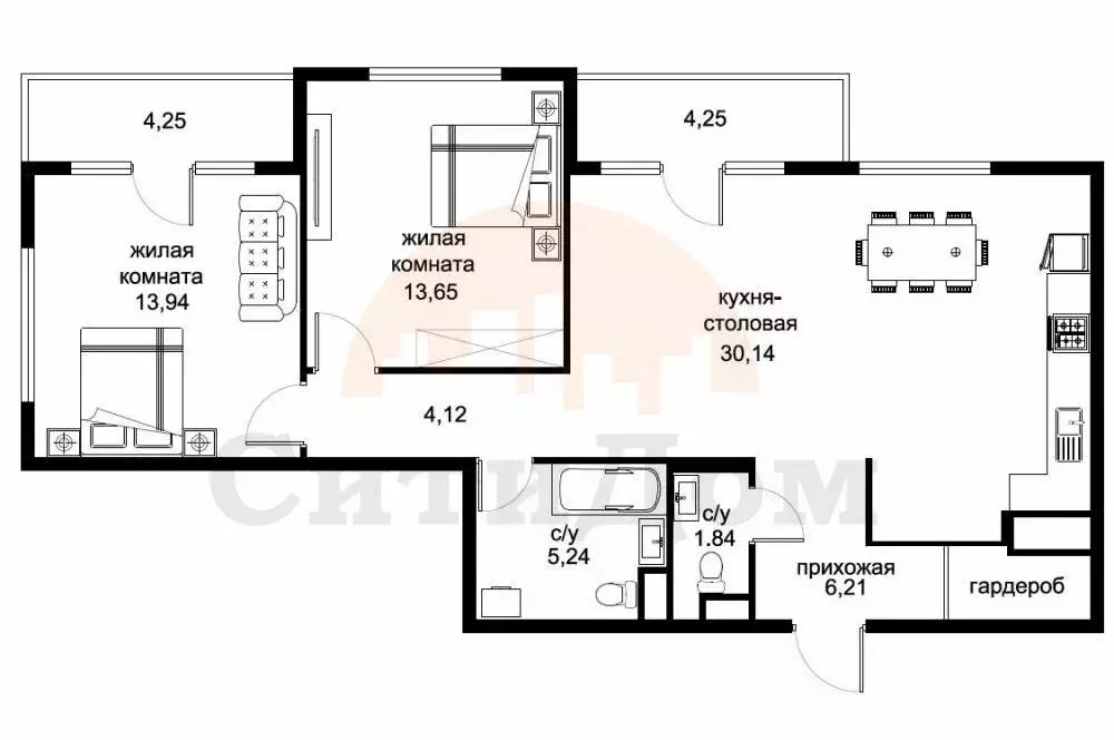 3-комнатная квартира: Саки, Заводская улица, 64 (75 м) - Фото 1