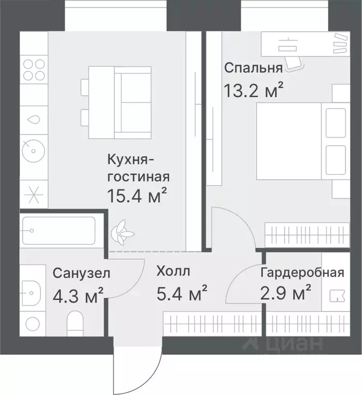 1-к кв. Тюменская область, Тюмень Кремлевская ул., 95 (41.2 м) - Фото 1
