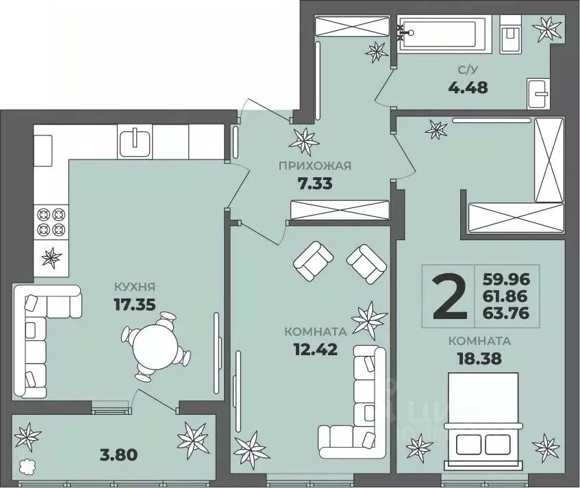 2-к кв. Калининградская область, Калининград ул. Генерала Толстикова, ... - Фото 1