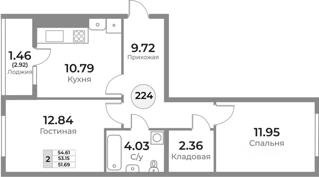 2-к кв. Калининградская область, Калининград Пригородная ул. (53.2 м) - Фото 0