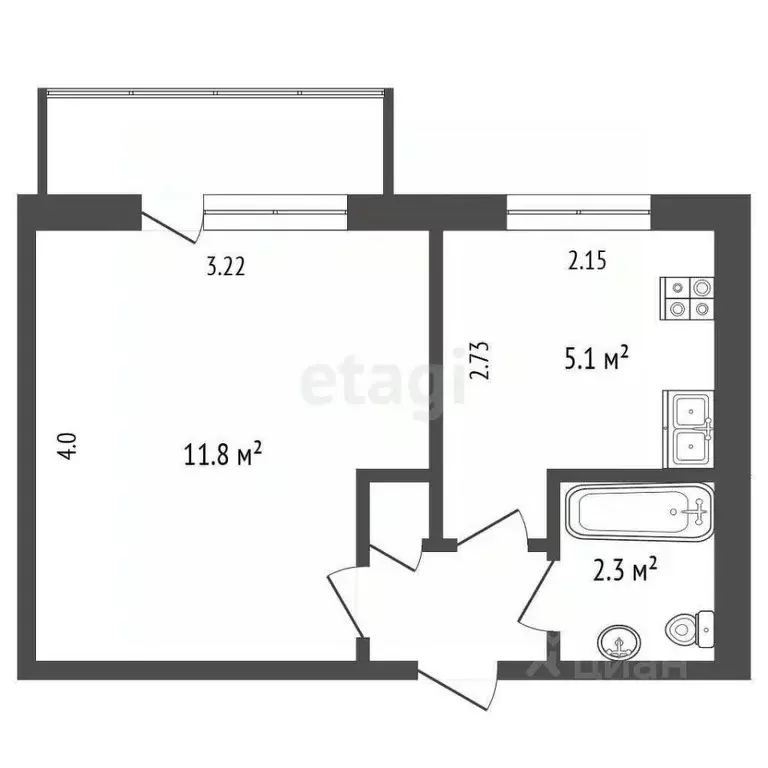 1-к кв. Крым, Симферополь ул. Русская (21.2 м) - Фото 2