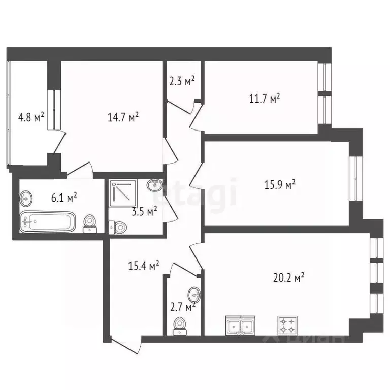 3-к кв. Санкт-Петербург 12-я Красноармейская ул., 26 (92.6 м) - Фото 1