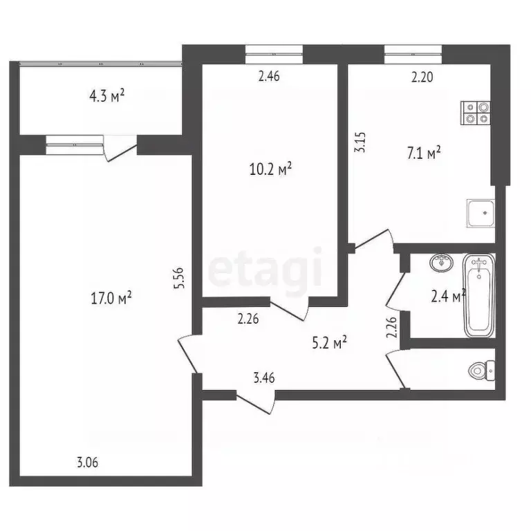 2-к кв. Ростовская область, Ростов-на-Дону ул. Нансена, 437 (45.0 м) - Фото 2