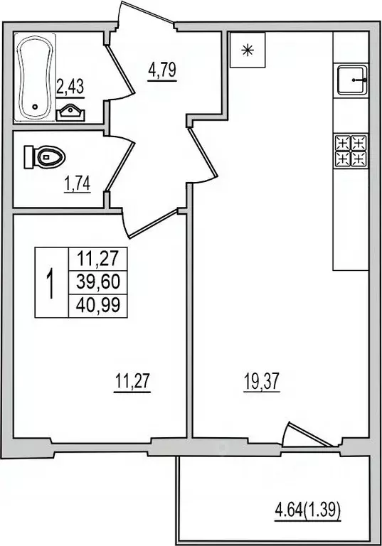 1-к кв. Псковская область, Псков Рижский просп., 94Г (40.99 м) - Фото 1