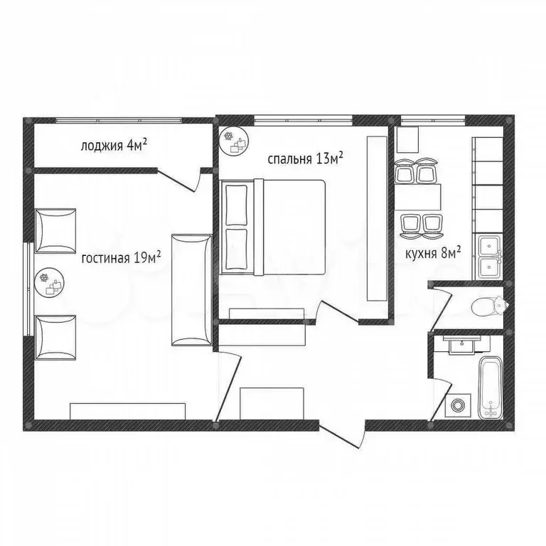 2-к. квартира, 56 м, 6/9 эт. - Фото 1