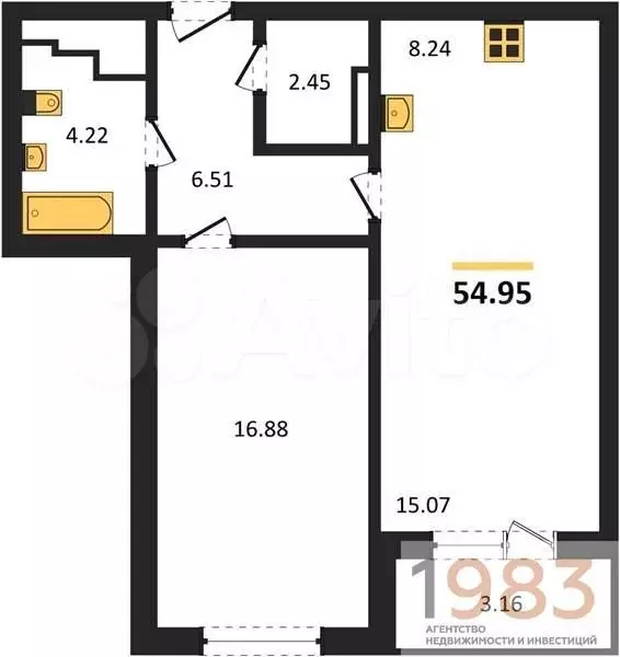 1-к. квартира, 55 м, 3/24 эт. - Фото 0