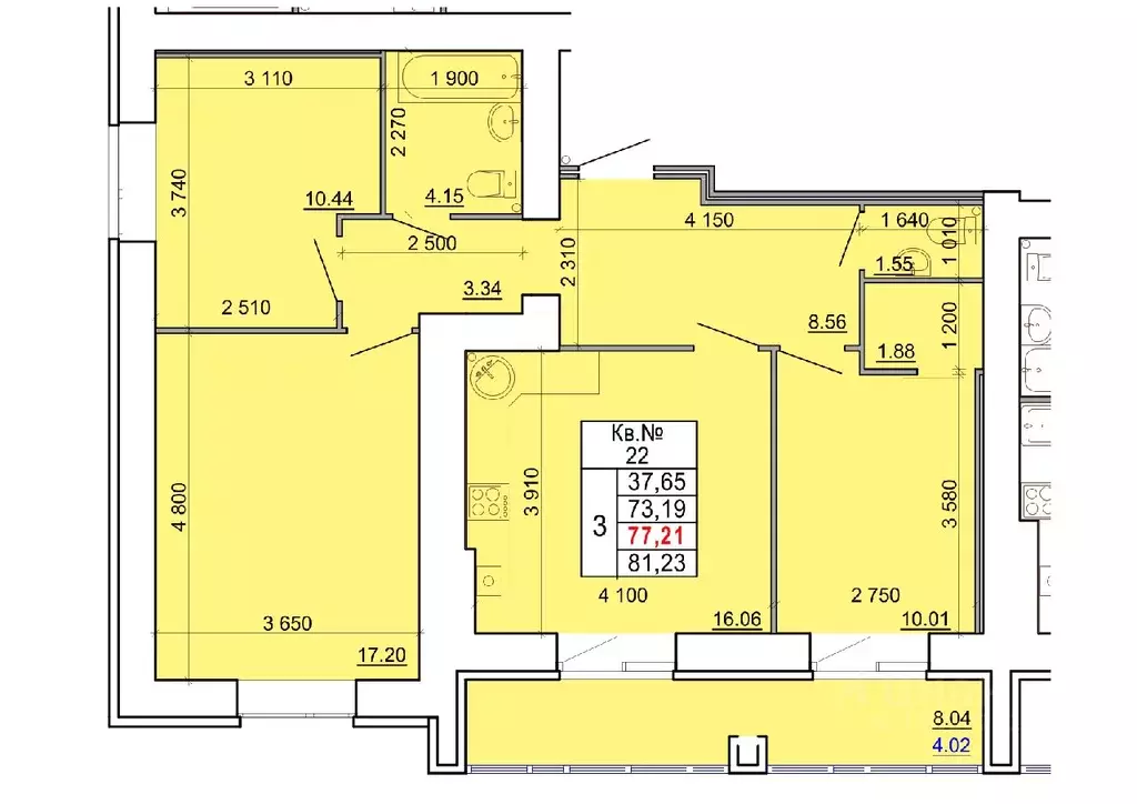 3-к кв. Костромская область, Кострома ул. Скворцова, 2 (77.21 м) - Фото 0