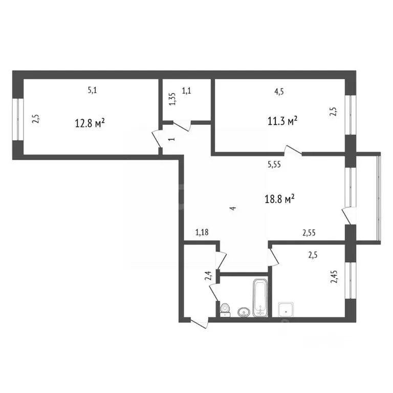 3-к кв. Иркутская область, Иркутск бул. Рябикова, 12 (58.8 м) - Фото 2