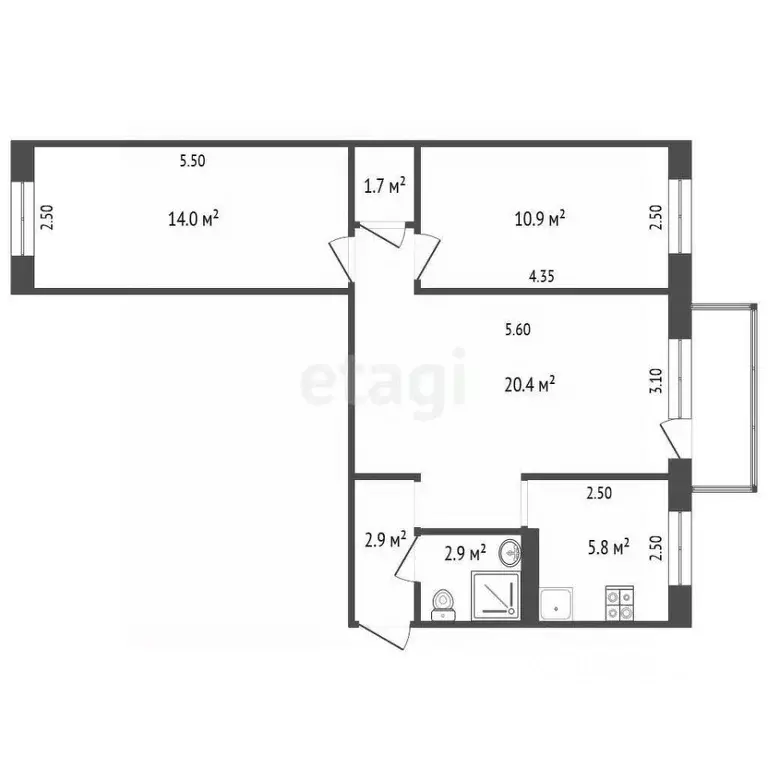 3-к кв. Хабаровский край, Хабаровск ул. Шеронова, 121 (58.6 м) - Фото 2