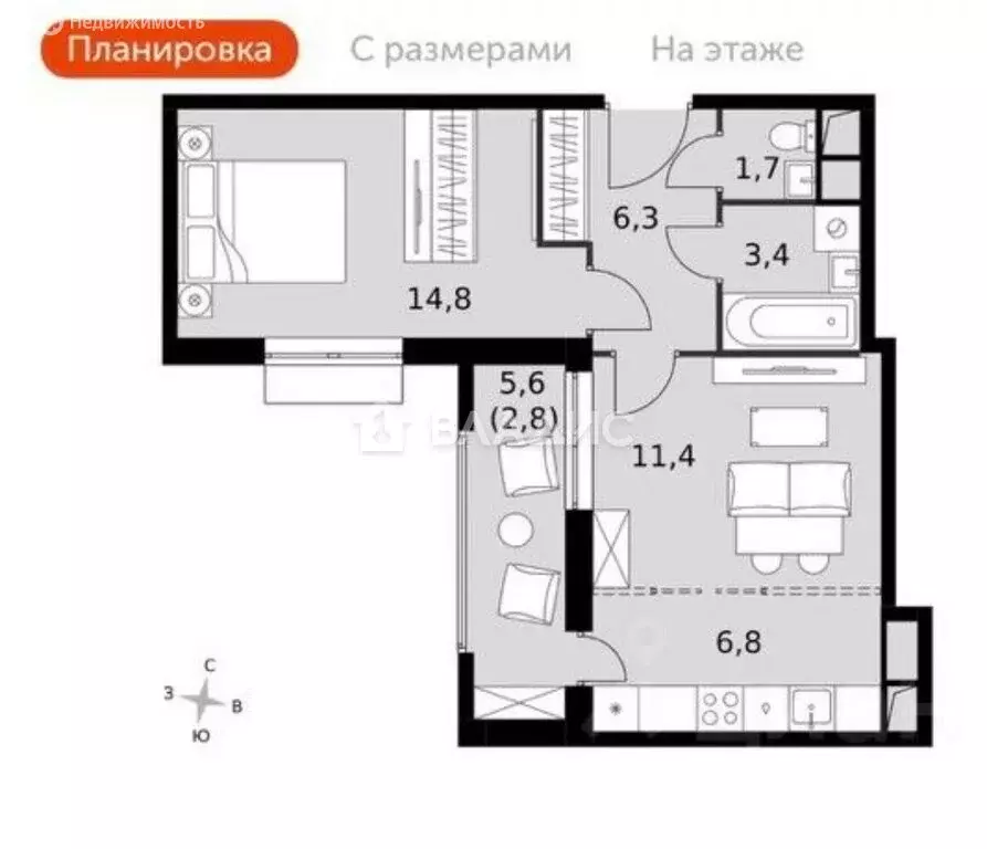 2-комнатная квартира: посёлок Развилка, Римский проезд, 15 (50 м) - Фото 1