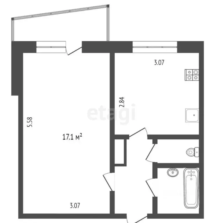 1-к кв. Тюменская область, Тюмень Камчатская ул., 2 (32.9 м) - Фото 1