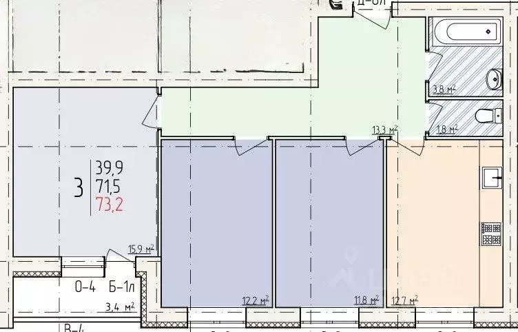 3-к кв. Мордовия, Саранск Ботевградская ул., 102А (73.2 м) - Фото 1