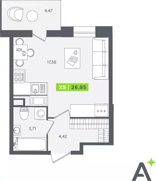 Квартира-студия: Кудрово, Солнечная улица, 10к2 (26.6 м) - Фото 1