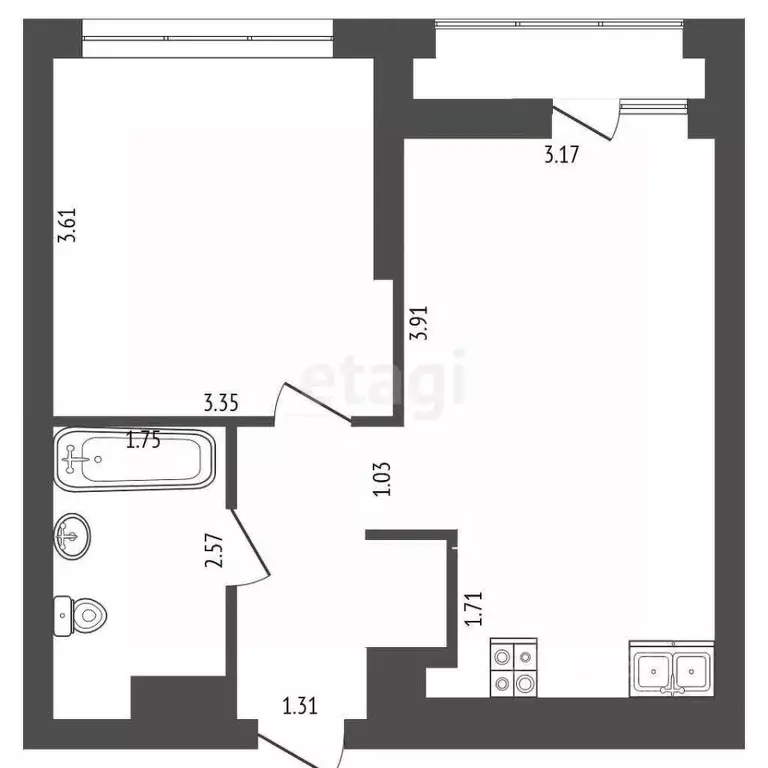 1-к кв. Тюменская область, Тюмень ДОК мкр, ул. Воронинская, 47 (38.5 ... - Фото 1