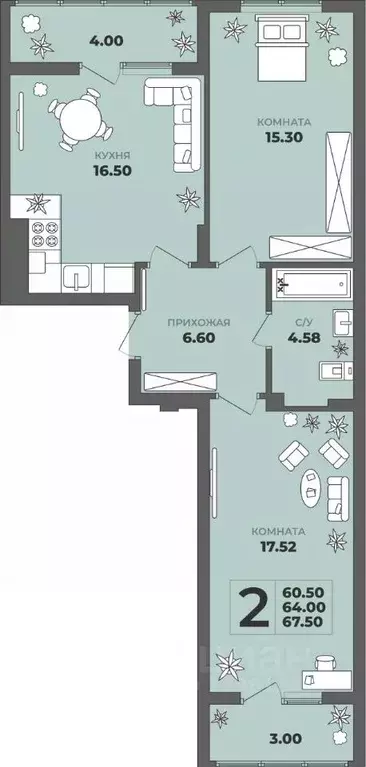 2-к кв. Калининградская область, Калининград ул. Генерала Толстикова, ... - Фото 1