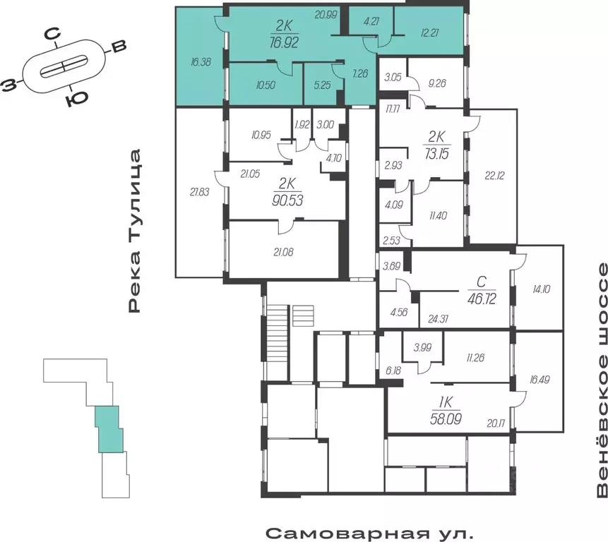 2-к кв. Тульская область, Тула ул. Самоварная, 21 (6482.0 м) - Фото 1