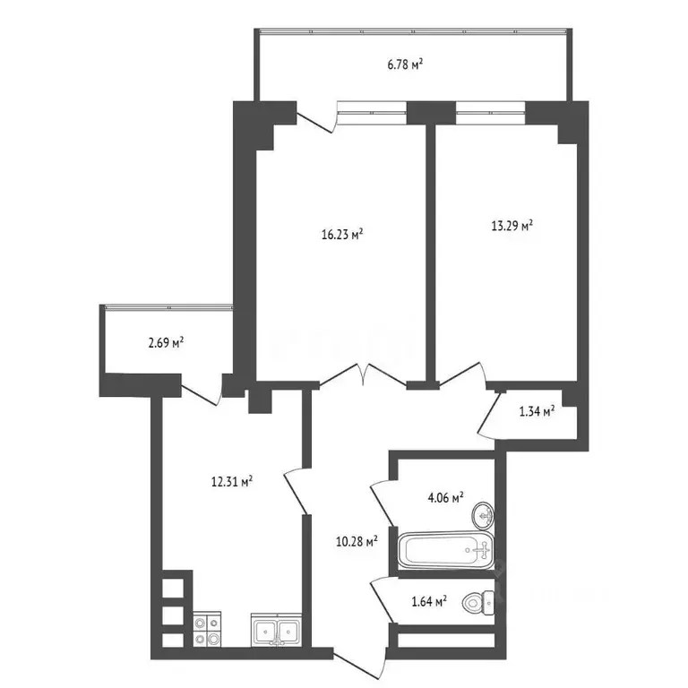 2-к кв. Ростовская область, Ростов-на-Дону просп. Ленина, 140а (69.0 ... - Фото 2