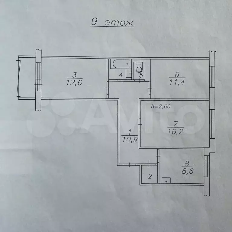 3-к. квартира, 64,8 м, 9/9 эт. - Фото 0