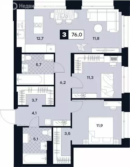 3-комнатная квартира: Москва, Лодочная улица, 27к2 (76 м) - Фото 0