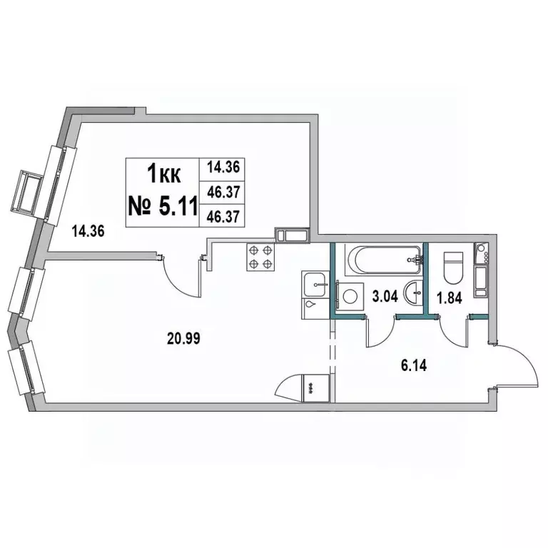 1-к кв. Ленинградская область, Выборг ул. 1-я Южная, 8 (46.37 м) - Фото 0