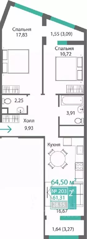 2-к кв. Крым, Симферополь Крымская роза мкр,  (64.5 м) - Фото 0