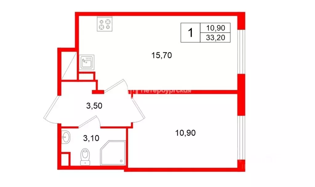 1-к кв. Санкт-Петербург ул. Пахомовская, 16к1 (33.2 м) - Фото 1