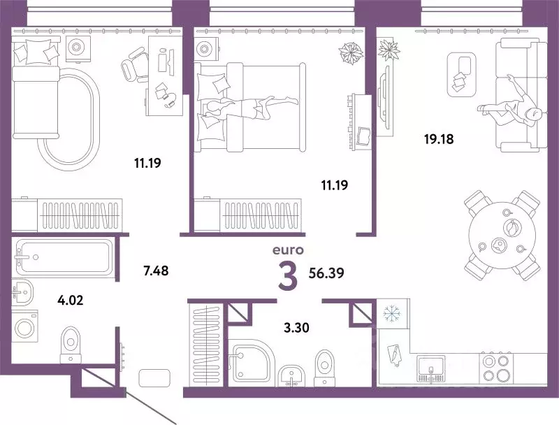 3-к кв. Тюменская область, Тюмень Интернациональная ул., 199к10 (56.16 ... - Фото 1