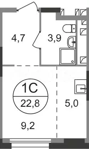 Квартира-студия, 22,8 м, 17/19 эт. - Фото 0