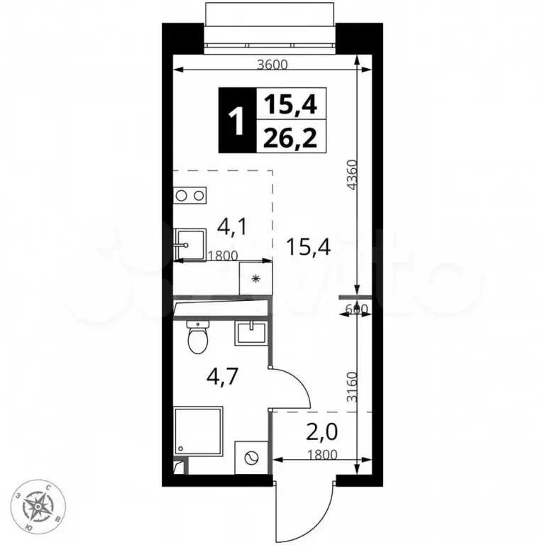 Квартира-студия, 26,2 м, 3/21 эт. - Фото 0